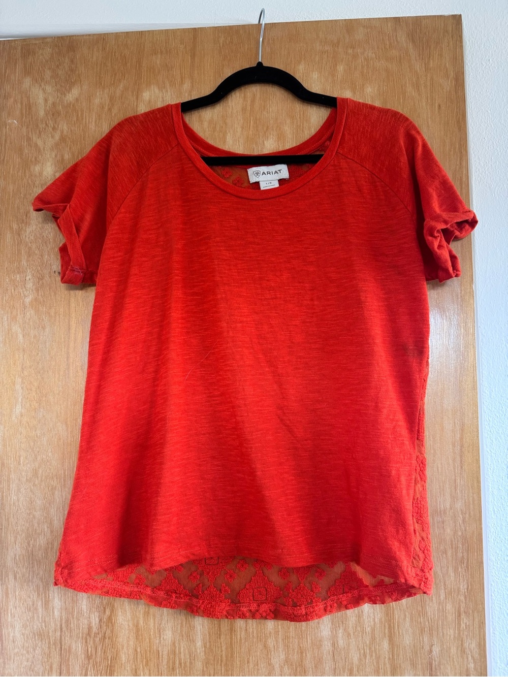 Ariat Vibrant Red Short-Sleeve Scoop Neck Top with Lace Back